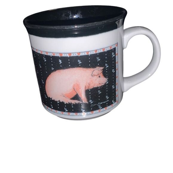 Vintage Otagiri Japan Raised Embossed Pink Pig Heartprint Stoneware Mug Cup - Picture 1 of 12